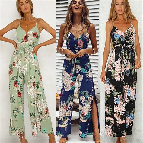 Summer 2019 Boho Women Sexy Jumpsuit Backless Sleeveless Print Elegant