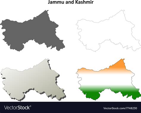 Jammu and Kashmir blank outline map set Royalty Free Vector