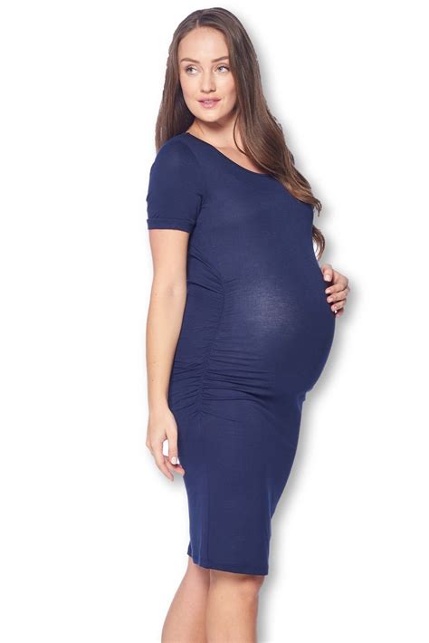 Maternity Bodycon Casual Short Sleeve Dress With Ruched Sides Starmotherhood