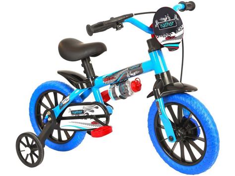 Bicicleta Infantil Aro Nathor Veloz Preta E Azul Rodinhas