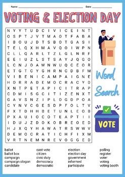 No Prep Voting Election Day Word Search Puzzle Game Worksheet Activity