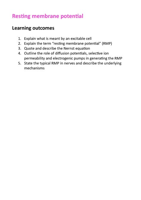 Resting Membrane Potential Notes Resting Membrane Potential Learning