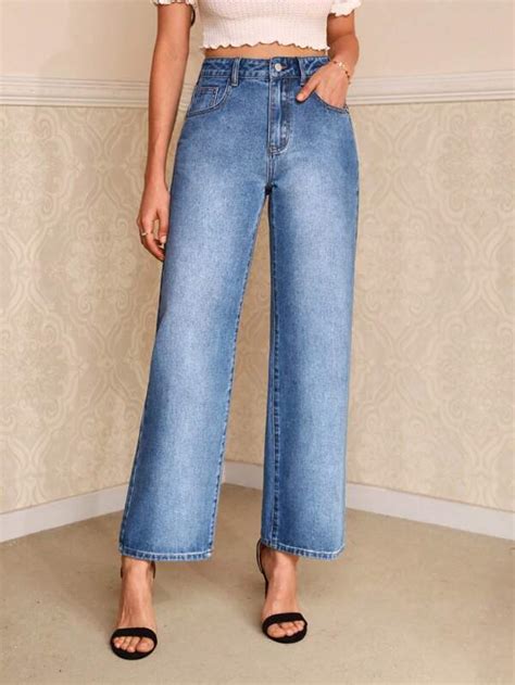 SHEIN Frenchy cintura alta Calça jeans reta SHEIN Brasil