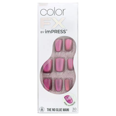 Kiss Impress Color Fx Press On Nails No Glue Needed Pink Short Square 33 Ct