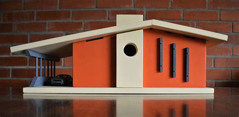 Mcm Mid Century Modern Inspired Birdhouse Orange And Tan Mustang Modern Birdhouses Bird Houses