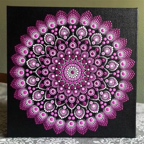 Color Burst Dot Mandala On Black Stretched Canvas 10 X 10 In Etsy