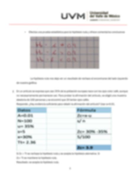 Solution Uvm Probabilidad Y Estad Stica Unidad Prueba De Hip Tesis