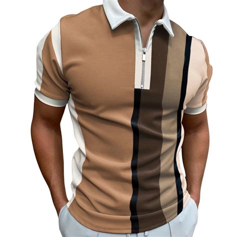 Caqnni Casual Men S Short Sleeve Polo Shirts The Vintage Fit Brown Xl