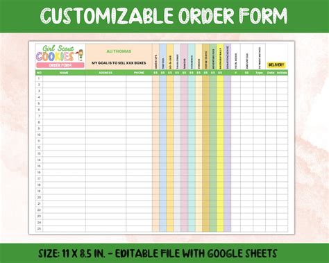 2024 Girl Scout Cookie Order Form Template Editable With Google Sheets