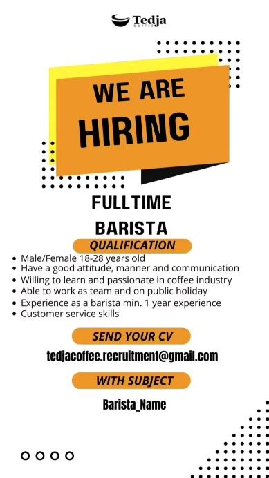 Loker Bandung Jabar'24 🔵 | TEDJA COFFEE WE ARE HIRING FULLTIME BARISTA ...