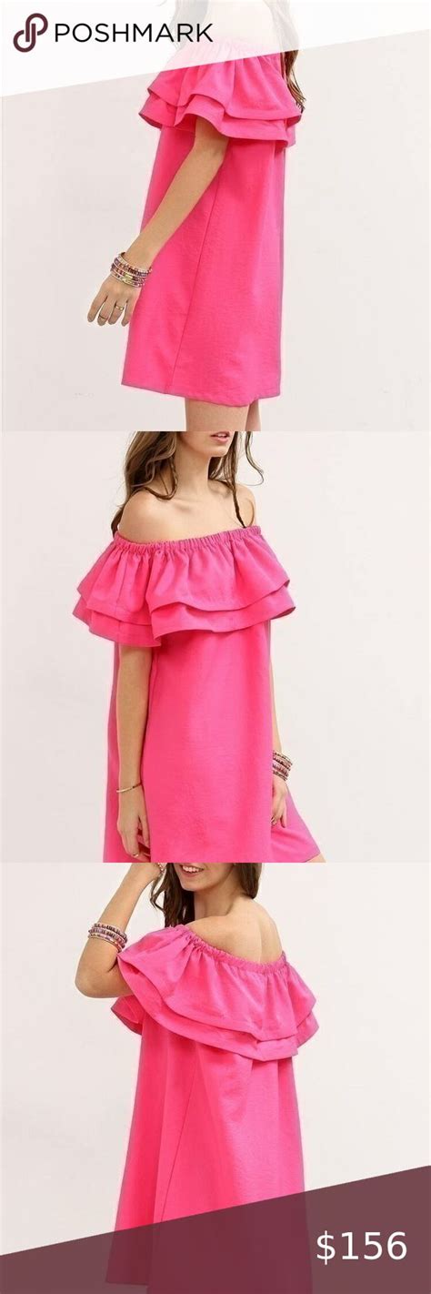 Shein Hot Pink Off The Shoulder Ruffle Shift Dress Shift Dress Dress