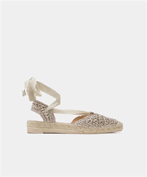 Nude Handmade Raffia Crochet Lace Up Espadrilles