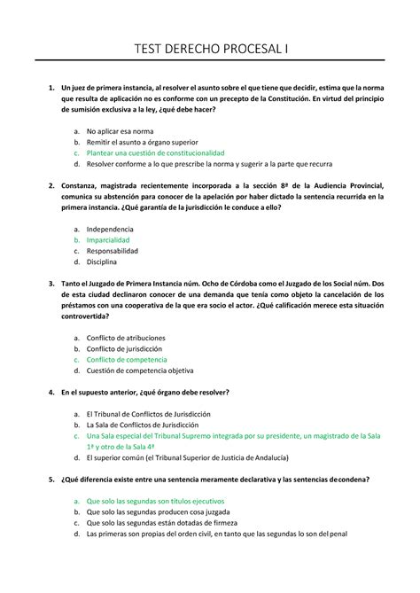 Test Procesal Ejemplos De Examen Tipo Test Derecho Procesal