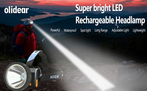 Olidear Headlamp Rechargeable Super Bright Spotlight With 2 Modes