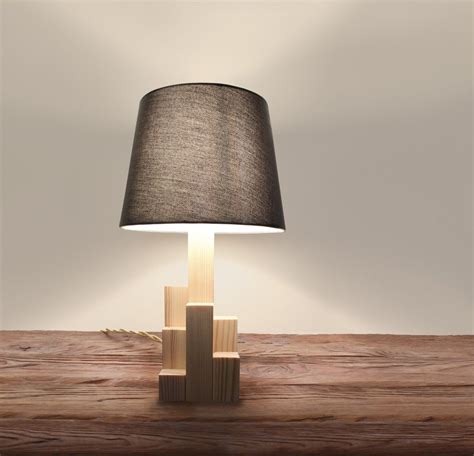 “cubic Lamp” Wooden Base Lamp With 9 8inches Gray Lampshade Scandinavian Table Lamps Lamp