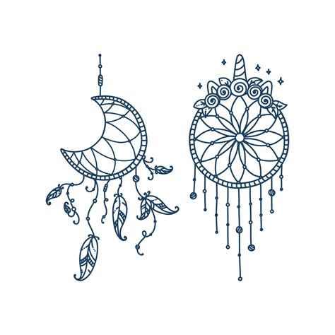 Boho Dreamcatchers With Feathers And Arrow Doodle Set Of Dreamcatchers