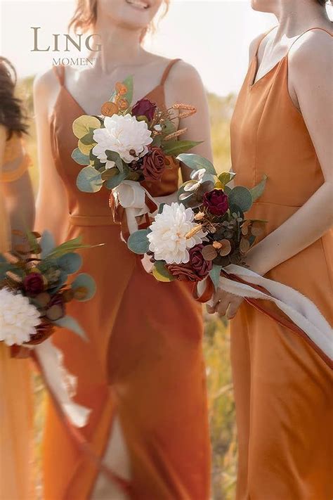 Ling S Moment Bridesmaid Bouquet Set Of 6 7 Burnt Orange Terracotta