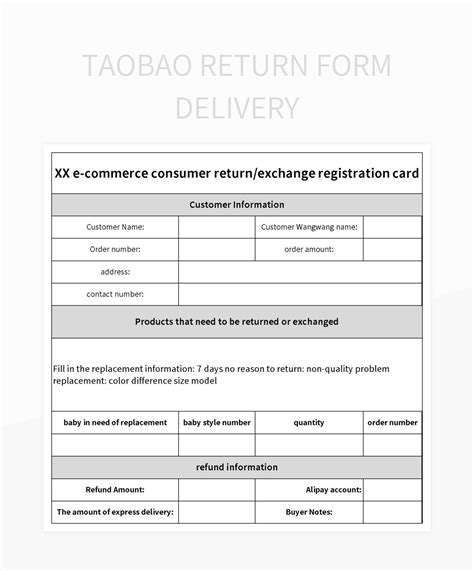 Taobao Return Form Delivery Excel Template And Google Sheets File For