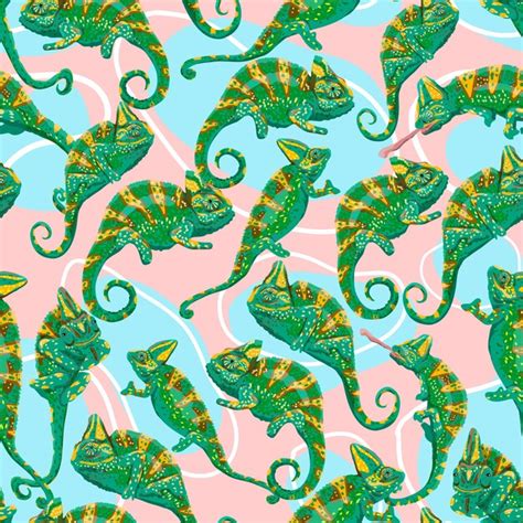 Premium Vector Veiled Chameleon Seamless Pattern