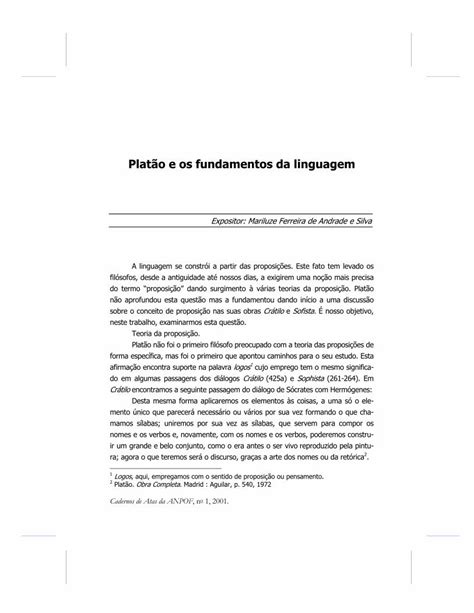 PDF Platão e os fundamentos da linguagem PUC Rio palavras simples