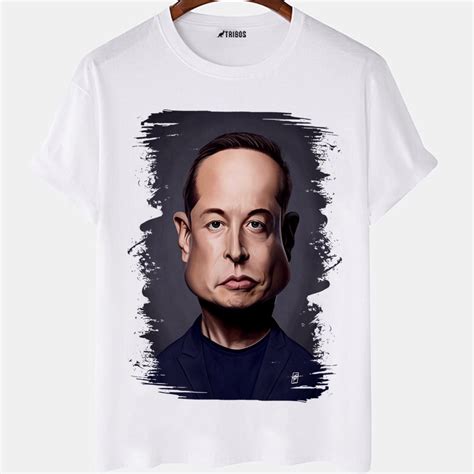 Camiseta Masculina Celebridade Elon Musk Caricatura Camisa Blusa Branca