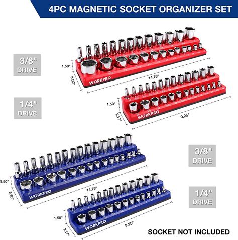 Workpro Magnetic Socket Organizer Set Socket Holder Kit 4piece Metric Sae Socket Ebay