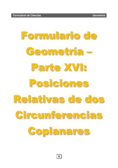 Geometría XVI Posiciones Relativas de dos Circunferencias Coplanares