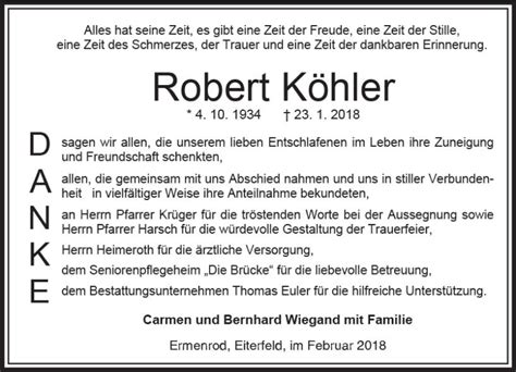 Traueranzeigen von Robert Köhler vrm trauer de