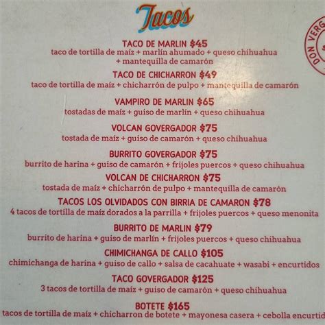 Carta Del Restaurante Mariscos Don Vergas Guadalajara