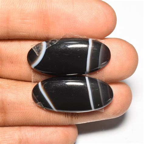 Black Onyx Pair Oval Cabochon Cabochon Pair Onyx Etsy