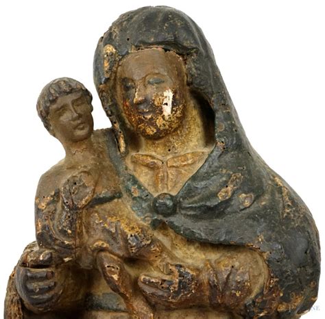 Madonna Col Bambino Scultura In Legno Policromo XVI XVII Secolo Cm H