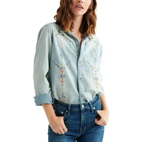 Lucky Brand Lucky Brand Womens Boyfriend Embroidered Button Down