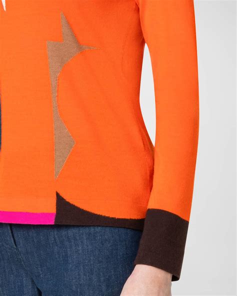 Akris Wool Blend Knit Sweater With Colorblock Intarsia Detail Neiman