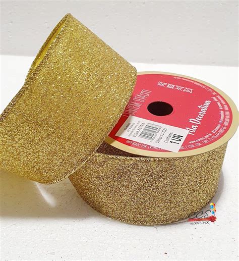 Fita De Natal Aramada Glitter Ouro Cm X Cm Fitas Natalinas