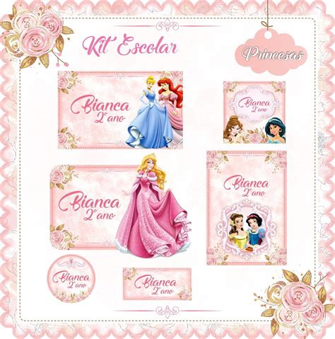 Etiqueta Escolar Princesas Disney Frete Gr Tis No Elo Mony