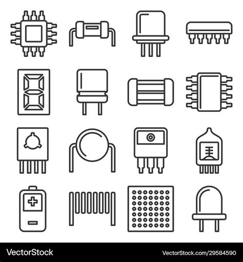 Electronic Components And Microchip Icons Set Vector Image