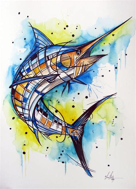 Inked Marlin - archived - FionaClarkeART.co.nz