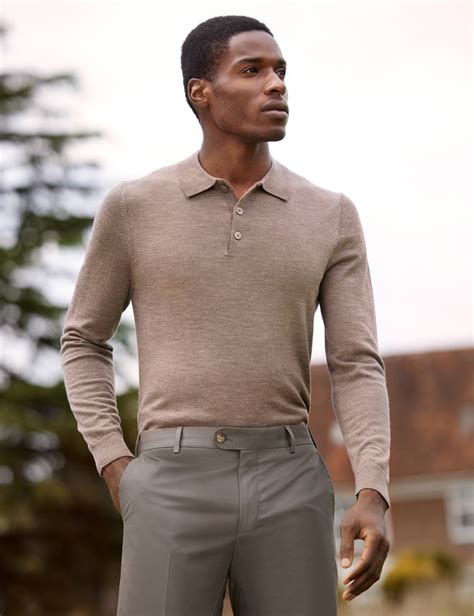 Men S Taupe Polo Neck Merino Wool Jumper Slim Fit Hawes Curtis