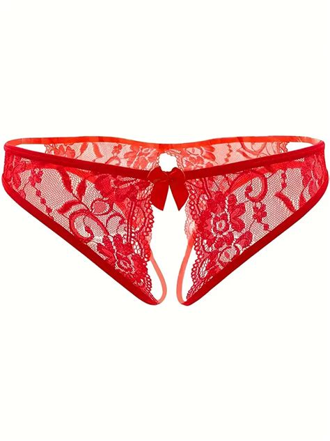 Floral Lace Mesh Thongs Sheer Open Crotch Bow Tie Panties Temu Qatar