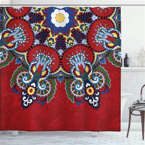 Red Mandala Rideau De Douche Ukranian Ethnique Tissu Ensemble De