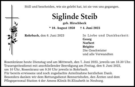 Traueranzeigen Von Siglinde Steib Allg Uer Zeitung