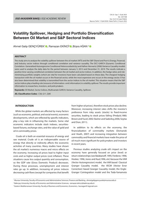 PDF VOLATILITY SPILLOVER HEDGING AND PORTFOLIO DIVERSIFICATION