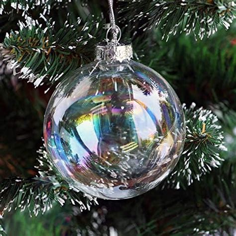 Warmiehomy 5pcs Iridescent Glass Bauble Christmas Baubles 8cm Clear Baubles For Diy Decorations