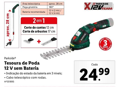 Promoção Parkside Tesoura de Poda 12V sem Bateria em Lidl