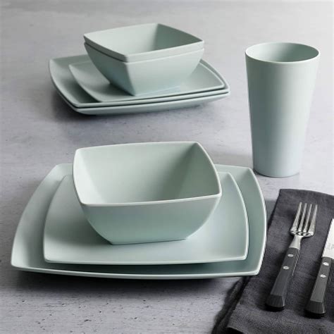 Gibson Home 16 Piece Square Melamine Dinnerware Set Plates Bowls