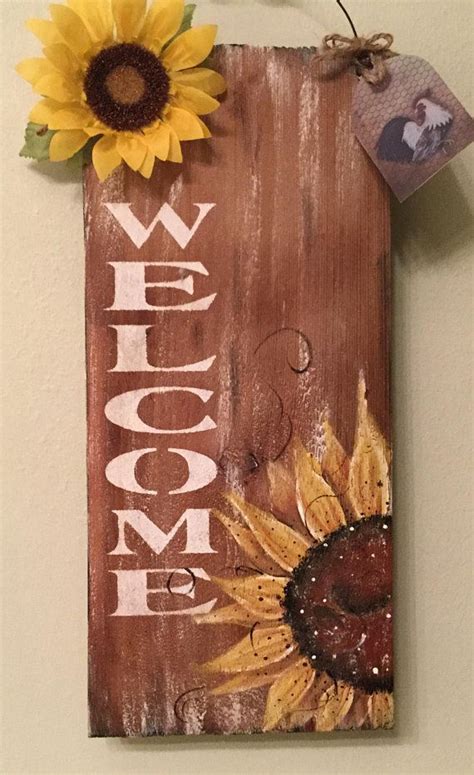 Sunflower Welcomesign Upcycled Wood Shingle Hand Painted Country