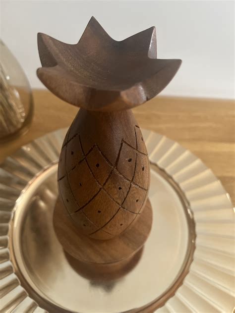 Vintage 1960s Handcarved Pineapple Hors d œuvre Holder Monkey Pod Wood