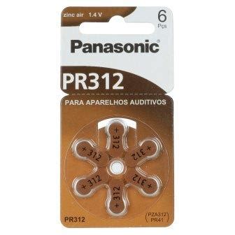 6 Pilhas Baterias 312 PR312 PR41 Para Aparelho Auditivo PANASONIC