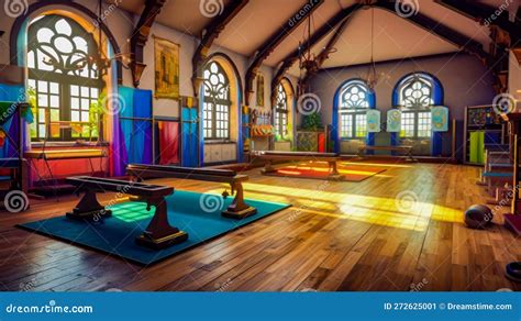 The Interior Of Church With Stained Glass Windows Generative Ai Stock Illustration