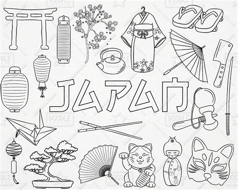 Doodle Japan Clipart Vector Pack Japanese Doodles Asia Clipart